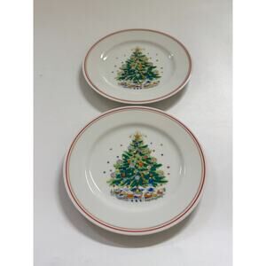 Vintage Salem Christmas Eve Christmas Tree Salad Plate Porcelain 2pc SET Holiday
